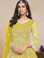 Corn Yellow Soft Net Designer Salwar Kameez